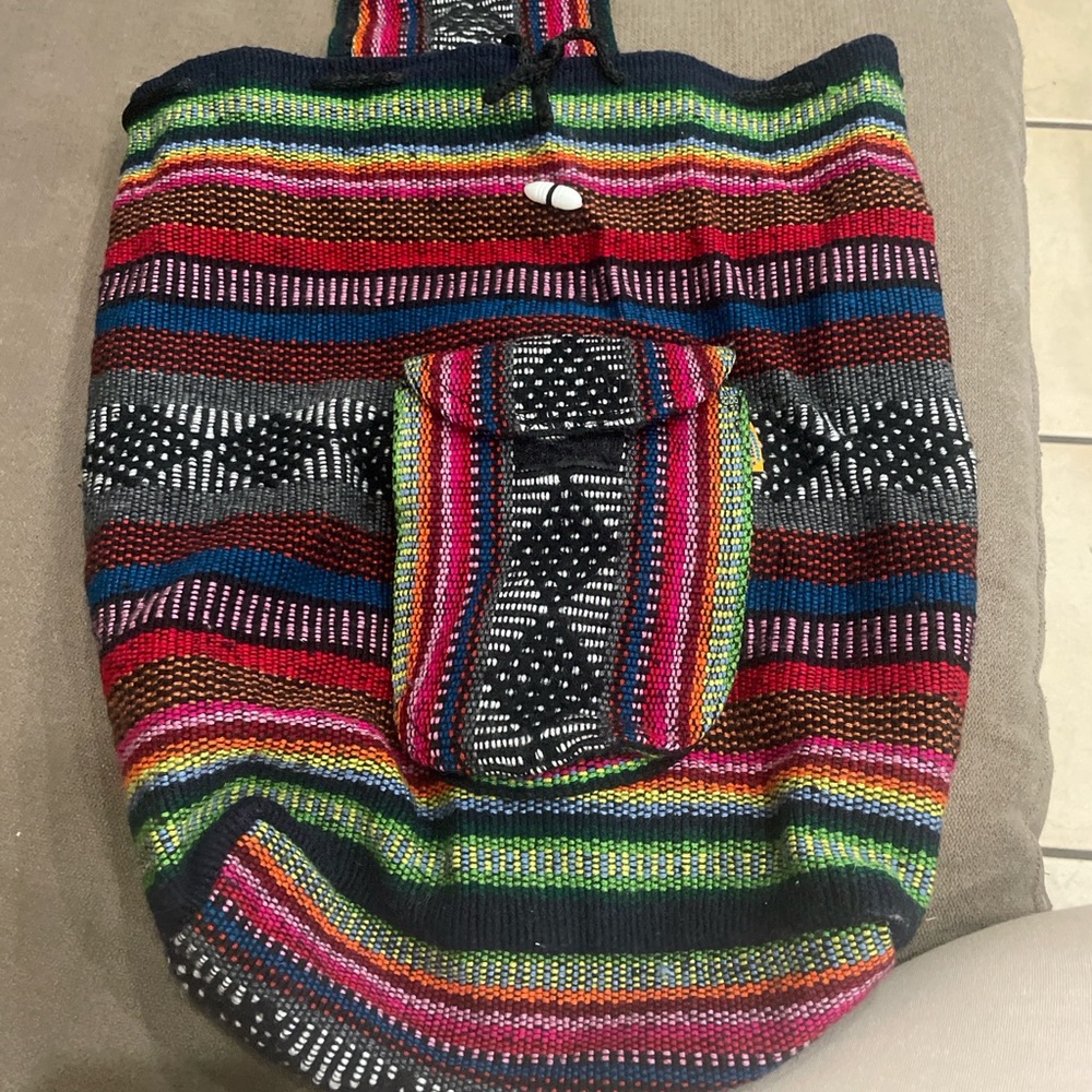 Boho Baja Hippie Backpack – Woven Ethnic Style with Pocket & Hood
